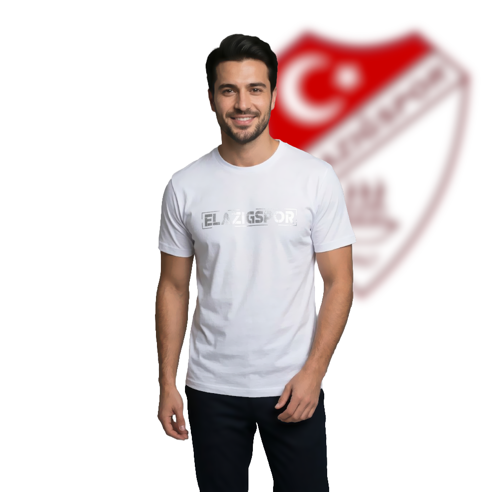 Elazığspor "Linear" Tipografik Baskılı Beyaz Taraftar Tshirt